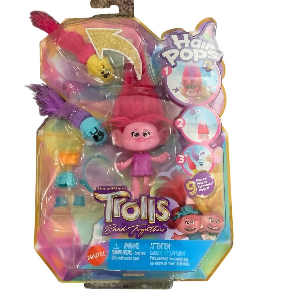 Dreamworks Trolls Band Together Hair Pops Doll‎ & 9 Accessories NEW Mattel